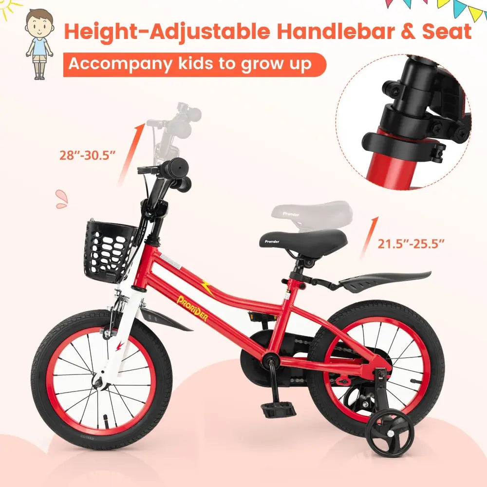 14 Inch Kids Bike with 2 Training Wheels for 3 - 5 Years Old - Red - Oasis Home Essentials