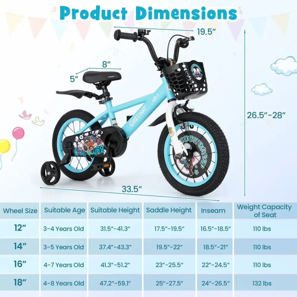 14 Inch Kids Bike with Adjustable Handlebar and Saddle for 3 - 5 Years Old - 14 inches - Oasis Home Essentials