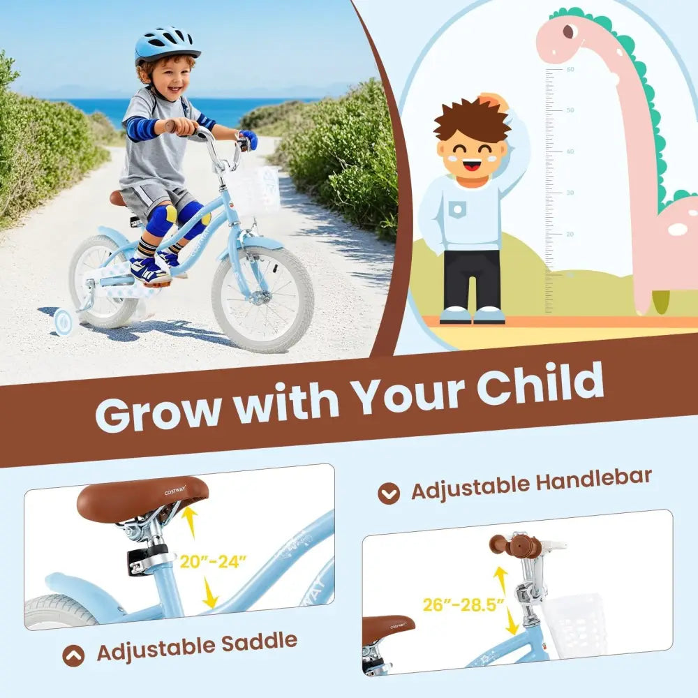 14 Inch Kids Bike with Adjustable Handlebar and Seat for 3 - 5 Year Old - Oasis Home Essentials