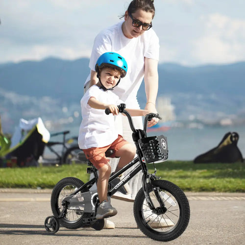 14 Inch Kids Bike with Basket and Training Wheels for Children Aged 4-5 Years Old - Black - Kids Bike