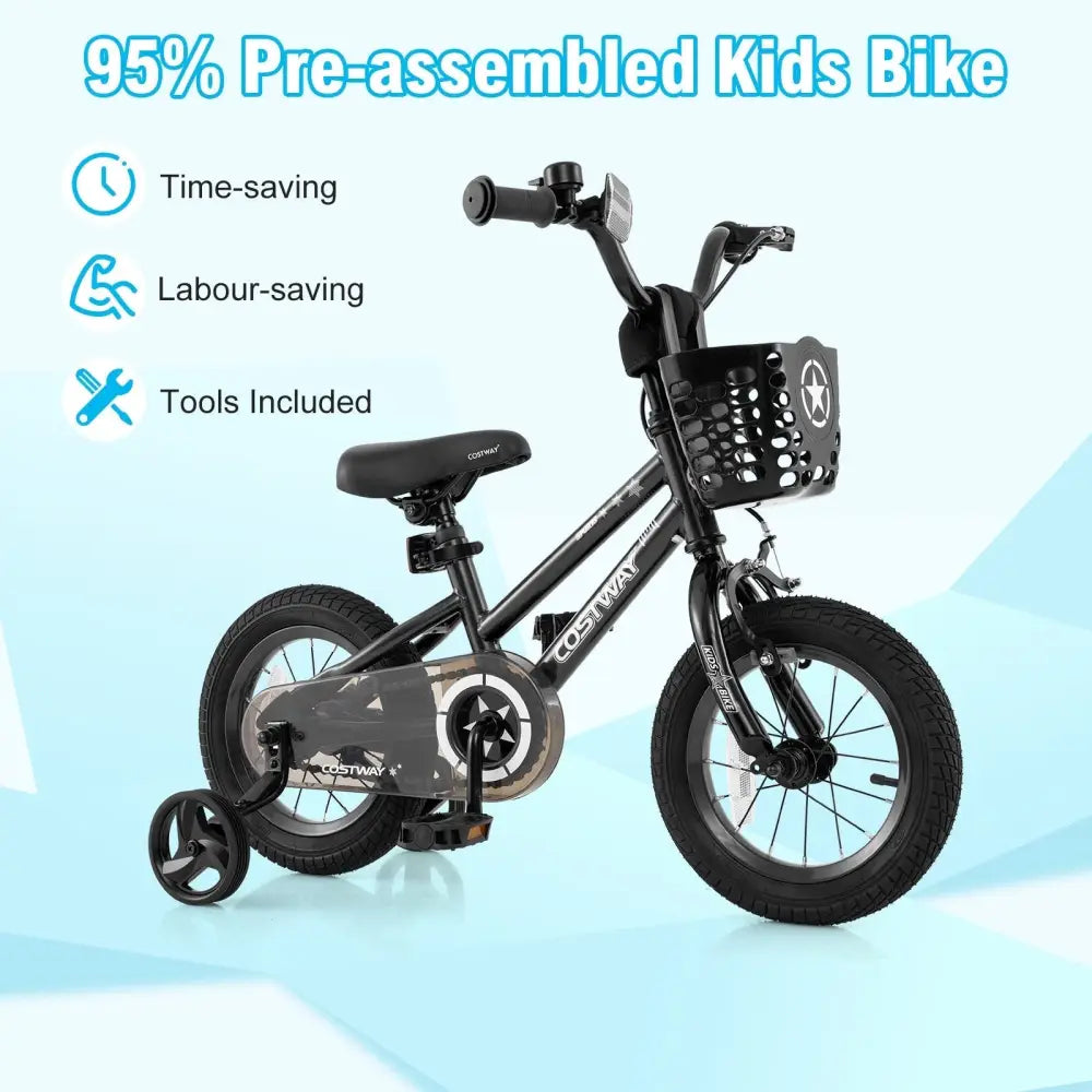 14 Inch Kids Bike with Basket and Training Wheels for Children Aged 4 - 5 Years Old - Oasis Home Essentials