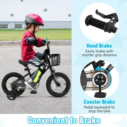 14 Inch Kids Bike with Basket and Training Wheels for Children Aged 4 - 5 Years Old - Oasis Home Essentials