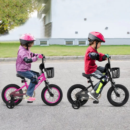 14 Inch Kids Bike with Basket and Training Wheels for Children Aged 4-5 Years Old - Black - Kids Bike