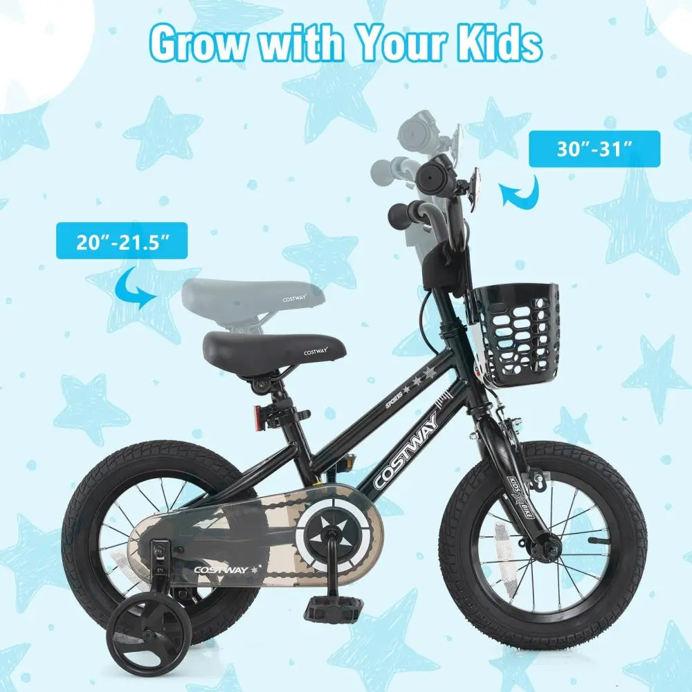 14 Inch Kids Bike with Basket and Training Wheels for Children Aged 4 - 5 Years Old - Oasis Home Essentials