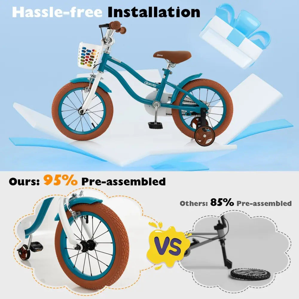 14 Inch Kid's Bike with Removable Training Wheels and Basket - Blue - Oasis Home Essentials