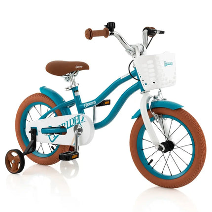 14 Inch Kid's Bike with Removable Training Wheels and Basket - Blue - Oasis Home Essentials