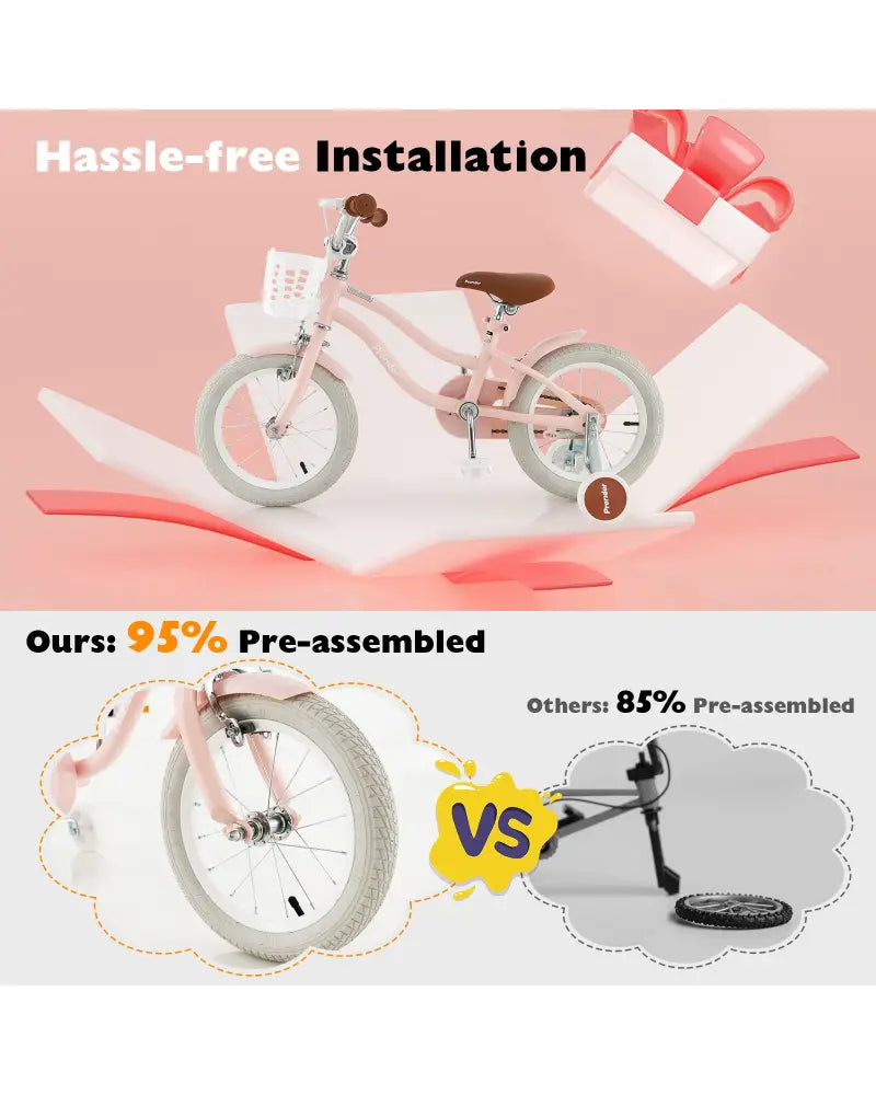 14 Inch Kid’s Bike with Removable Training Wheels and Basket-Pink - Pink - Kids Bike