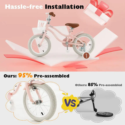 14 Inch Kid's Bike with Removable Training Wheels and Basket - Pink - Oasis Home Essentials