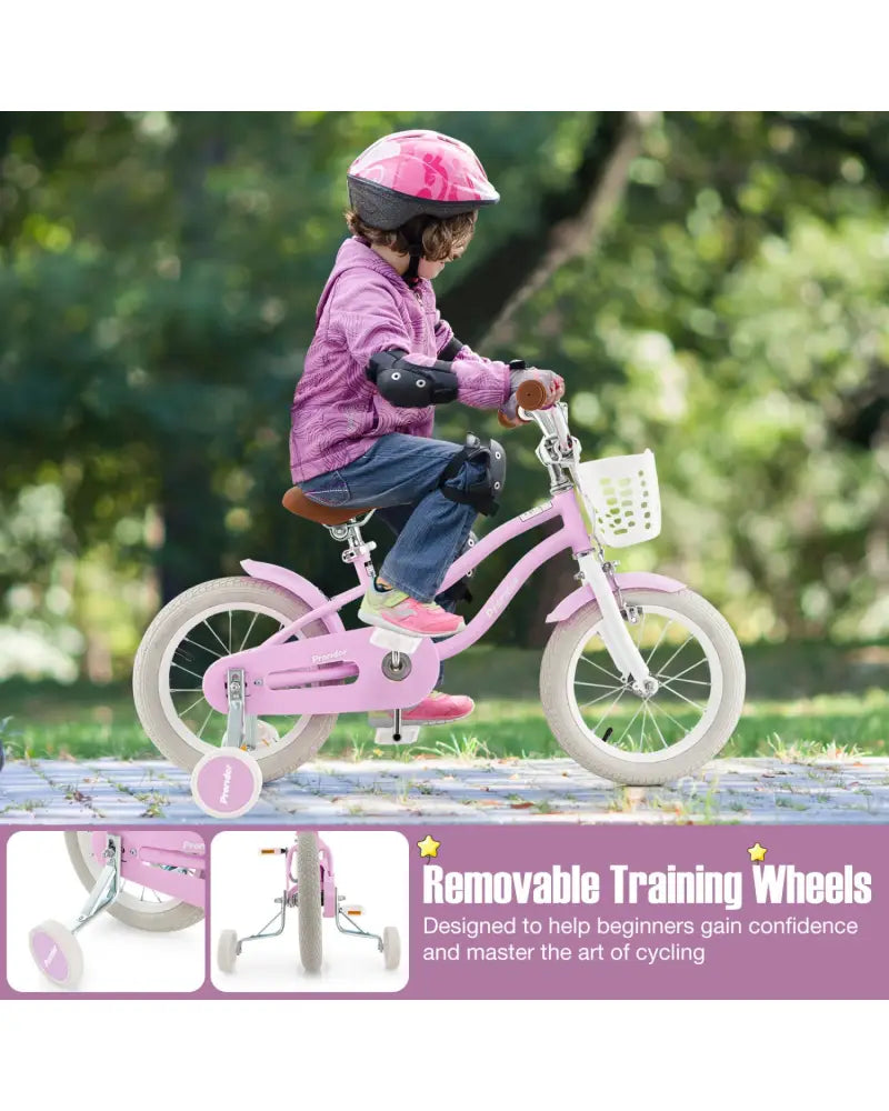 14 Inch Kid’s Bike with Removable Training Wheels and Basket-Purple - Purple - Kids Bike