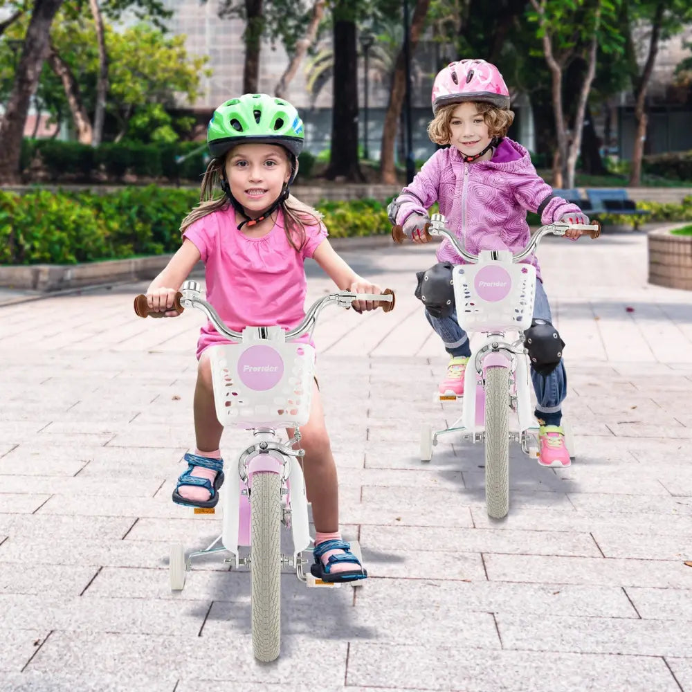 14 Inch Kid's Bike with Removable Training Wheels and Basket - Purple - Oasis Home Essentials