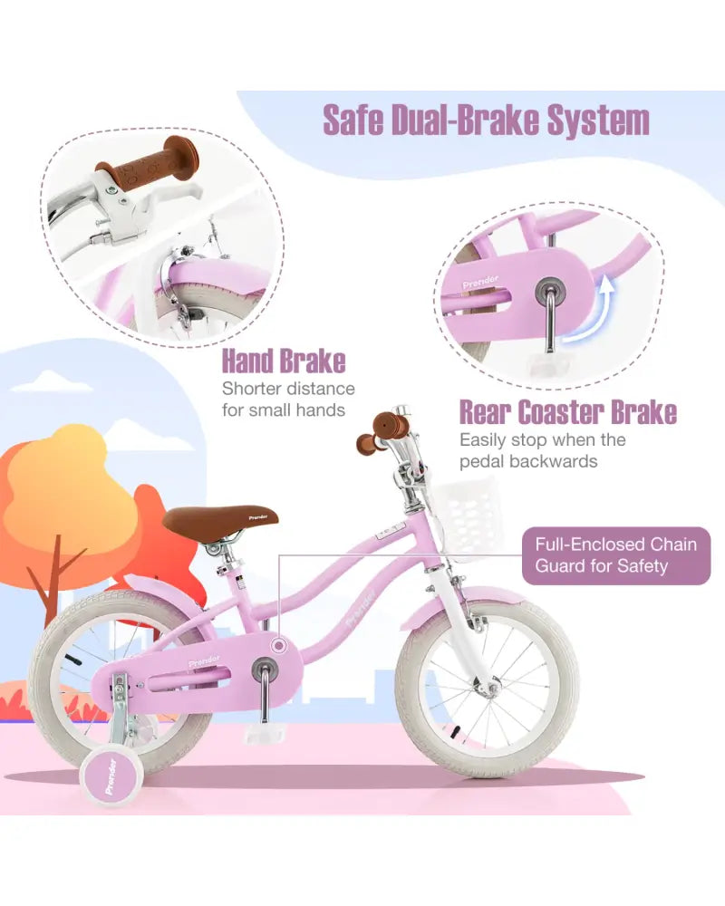14 Inch Kid’s Bike with Removable Training Wheels and Basket-Purple - Purple - Kids Bike