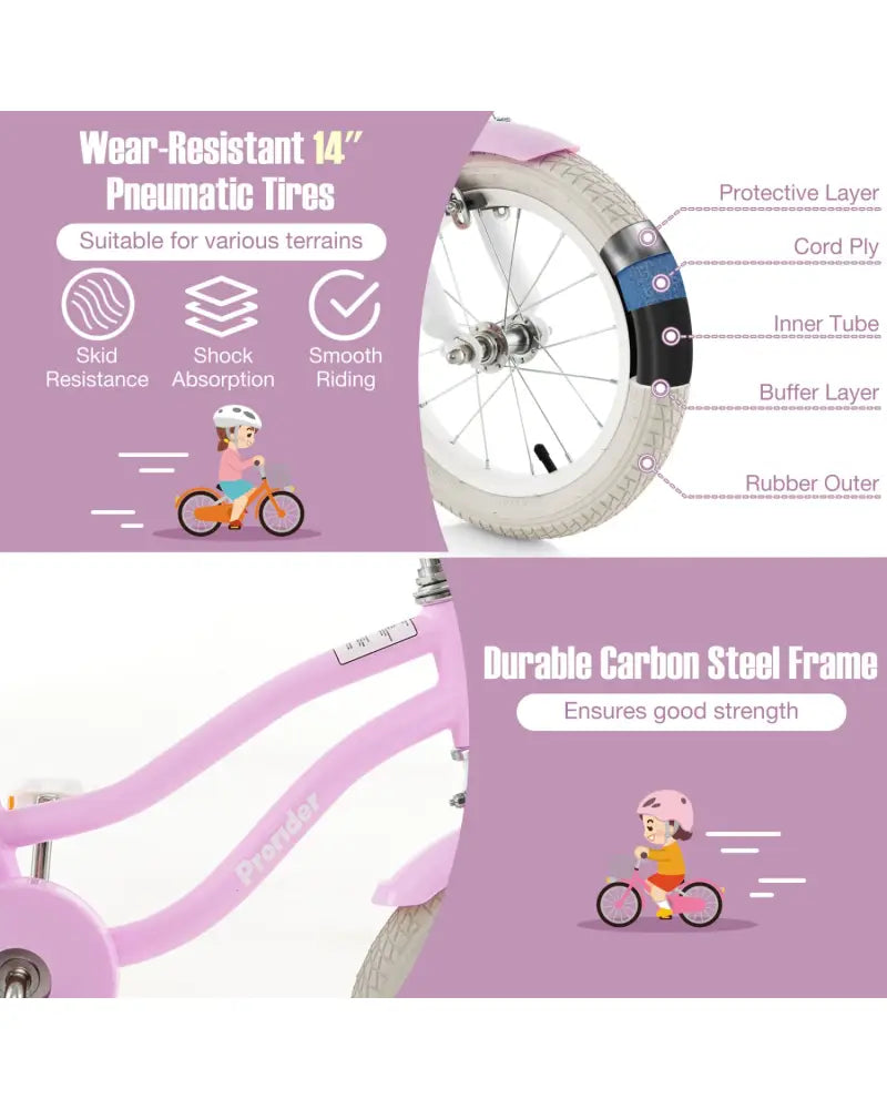 14 Inch Kid’s Bike with Removable Training Wheels and Basket-Purple - Purple - Kids Bike