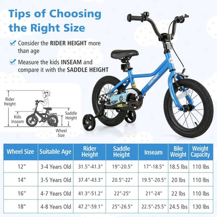 14 Inch Kids Bike with Removable Training Wheels for Aged 3 - 5 Years Old - Oasis Home Essentials