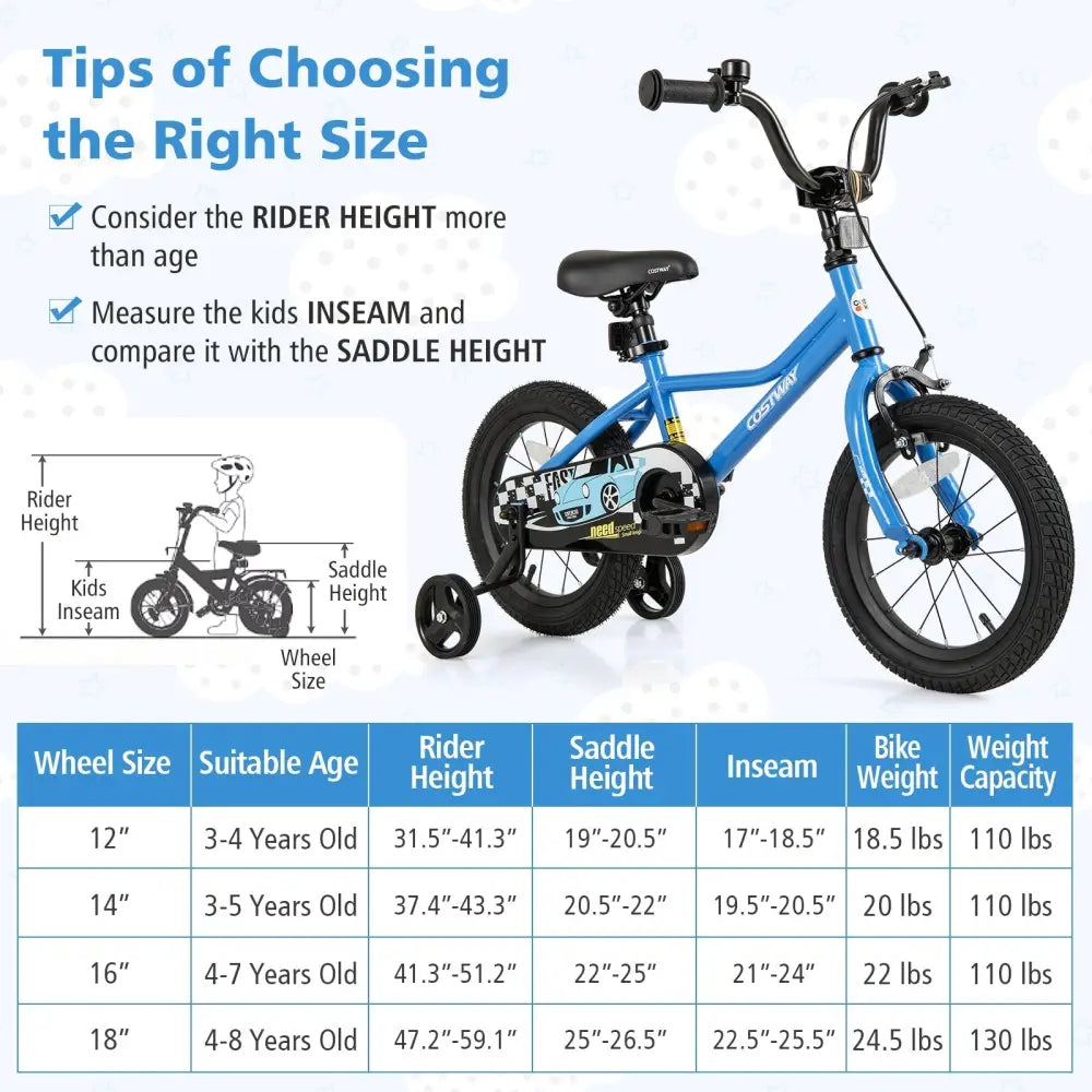 14 Inch Kids Bike with Removable Training Wheels for Aged 3 - 5 Years Old - Oasis Home Essentials