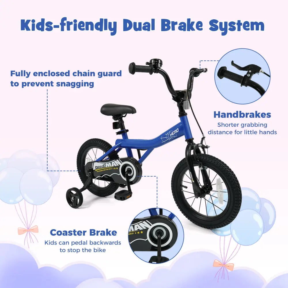 14-Inch Kids Bike with Removable Training Wheels Navy - Brave Hero - Navy - Kids Bike