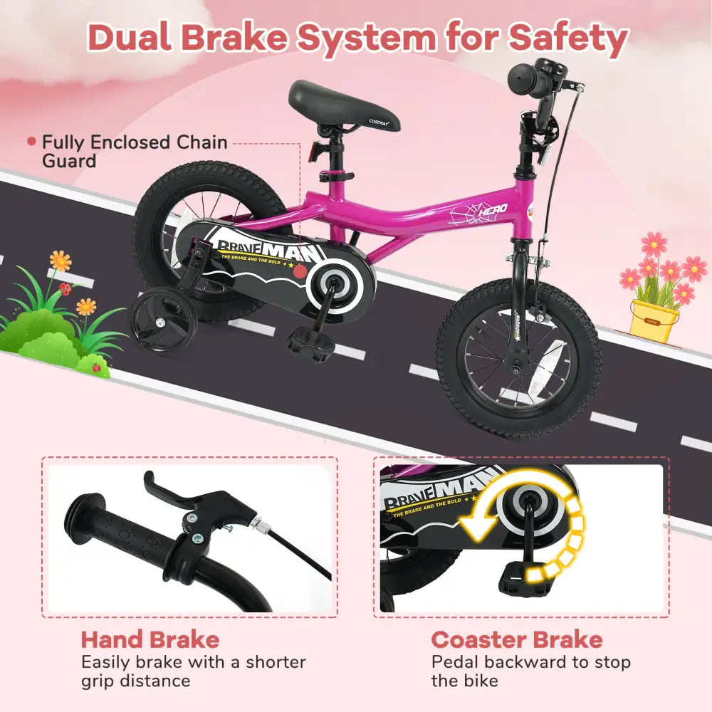 14-Inch Kids Bike with Removable Training Wheels Pink-Brave Hero - Kids Bike