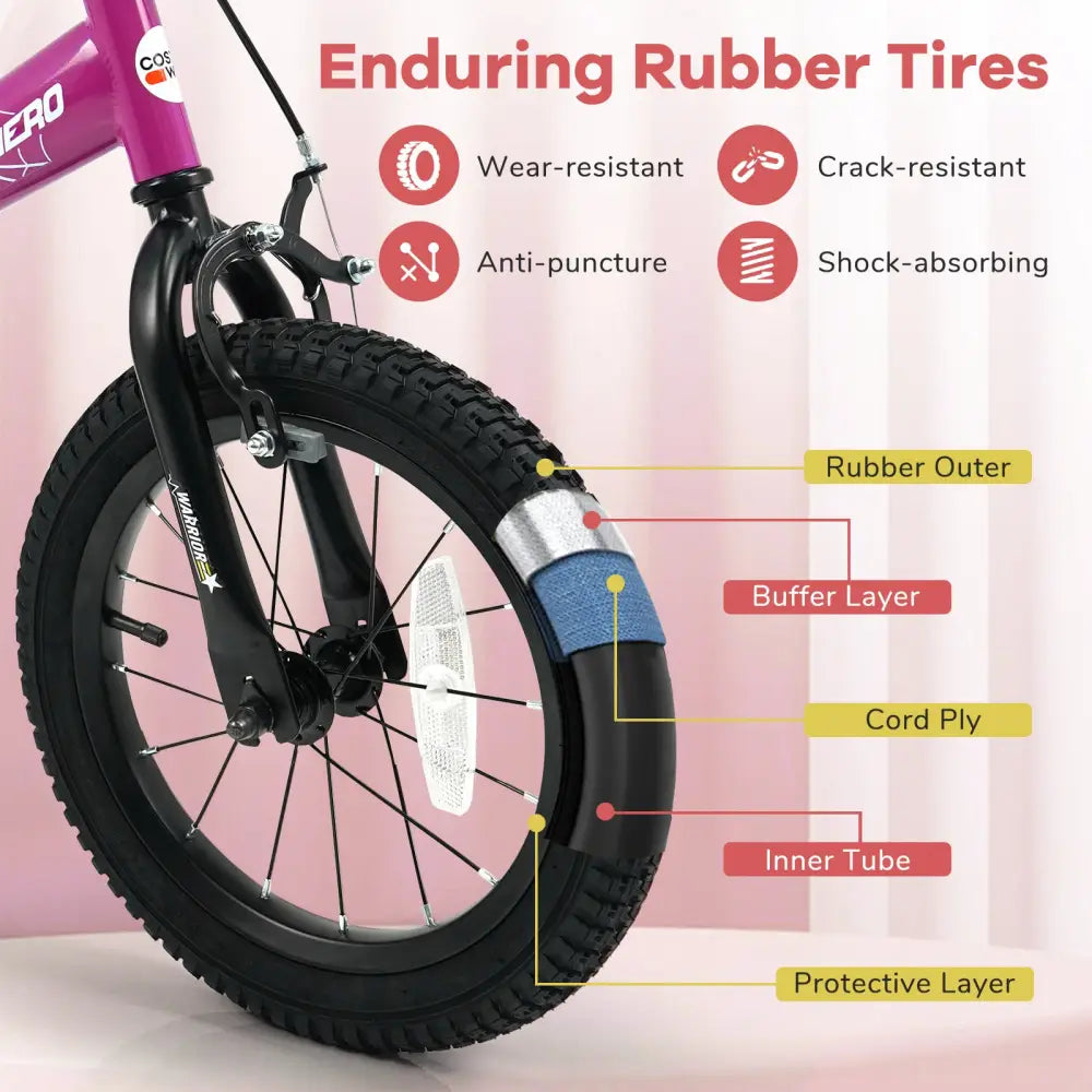 14-Inch Kids Bike with Removable Training Wheels Pink-Brave Hero - Kids Bike