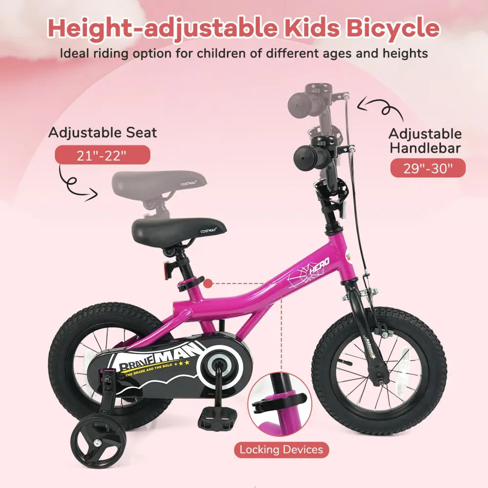 14-Inch Kids Bike with Removable Training Wheels Pink-Brave Hero - Kids Bike