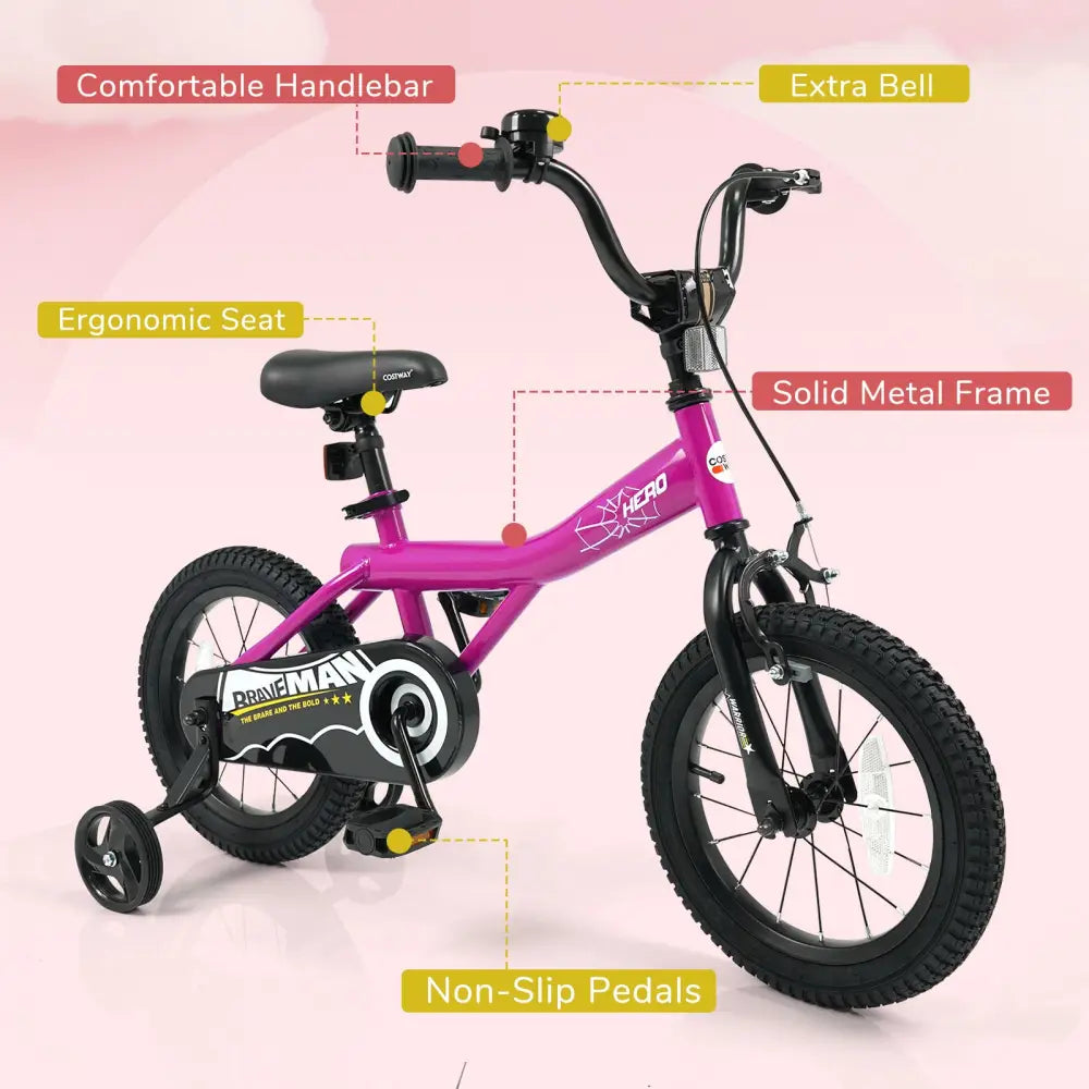 14-Inch Kids Bike with Removable Training Wheels Pink-Brave Hero - Kids Bike