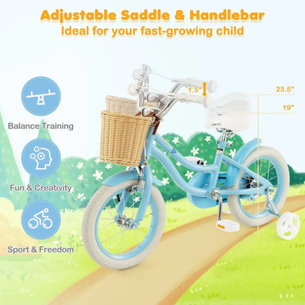 14 - Inch Kids Bike with Training Wheels and Adjustable Handlebar Seat - Blue - Oasis Home Essentials