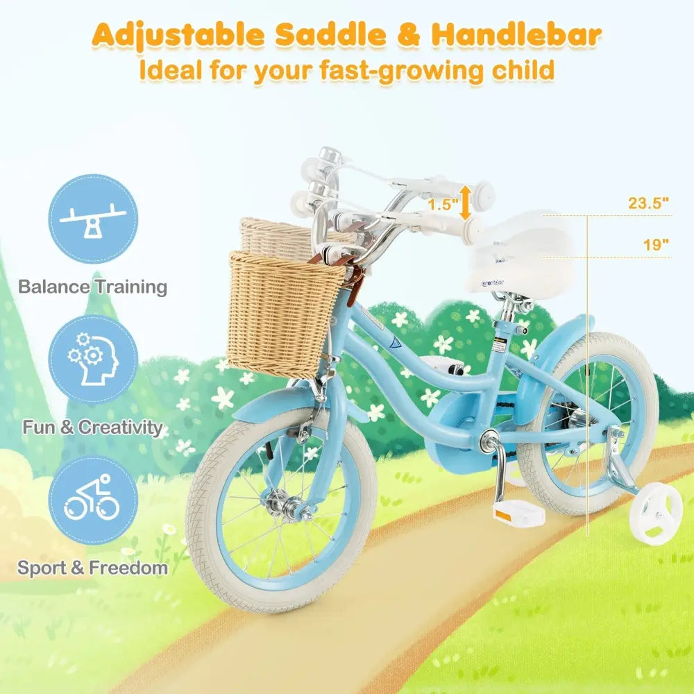 14 - Inch Kids Bike with Training Wheels and Adjustable Handlebar Seat - Blue - Oasis Home Essentials