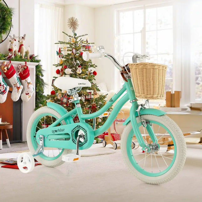 14 - Inch Kids Bike with Training Wheels and Adjustable Handlebar Seat - Green - Oasis Home Essentials