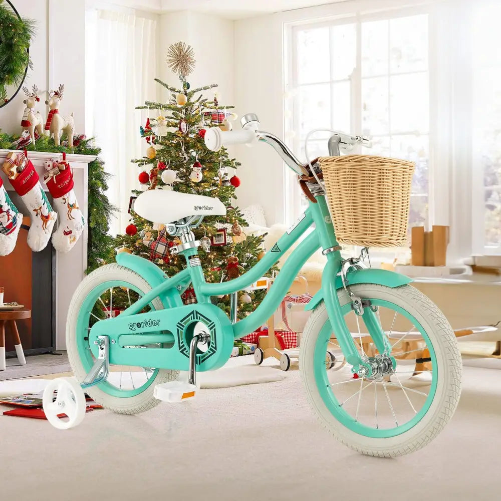 14 - Inch Kids Bike with Training Wheels and Adjustable Handlebar Seat - Green - Oasis Home Essentials