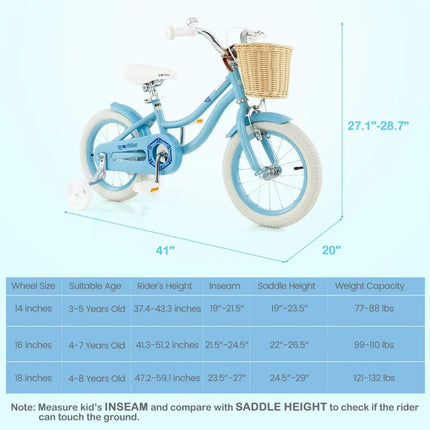 14 - Inch Kids Bike with Training Wheels and Adjustable Handlebar Seat - Blue - Oasis Home Essentials
