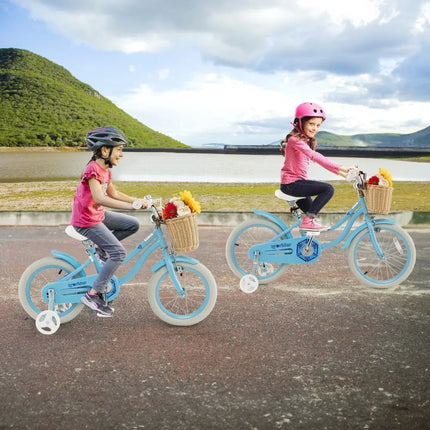 14 - Inch Kids Bike with Training Wheels and Adjustable Handlebar Seat - Blue - Oasis Home Essentials