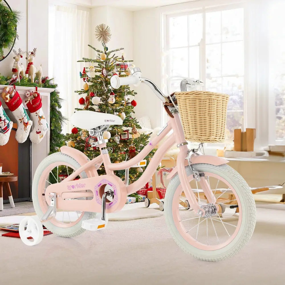 14 - Inch Kids Bike with Training Wheels and Adjustable Handlebar Seat - Pink - Oasis Home Essentials