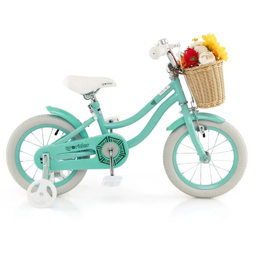 14 - Inch Kids Bike with Training Wheels and Adjustable Handlebar Seat - Green - Oasis Home Essentials