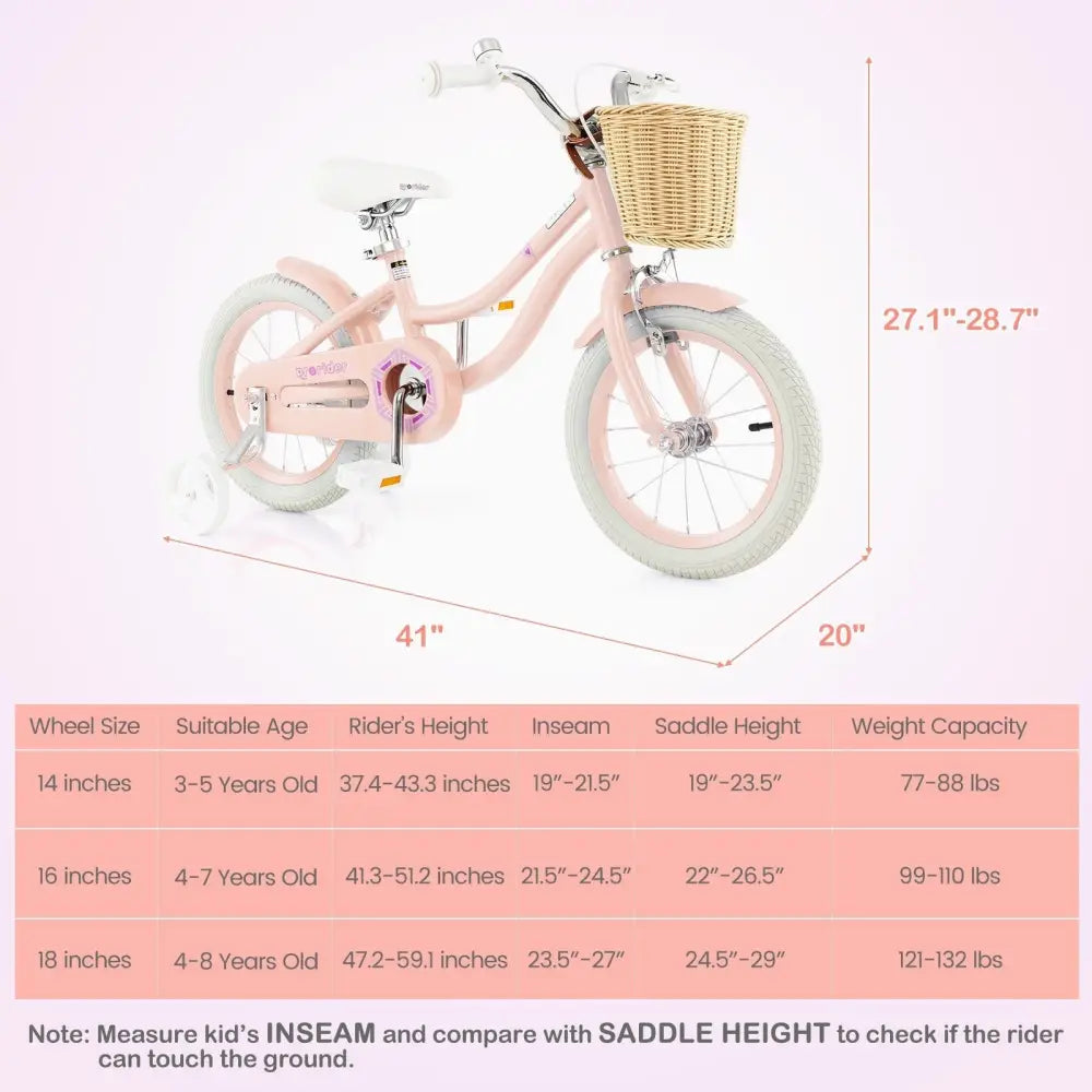 14 - Inch Kids Bike with Training Wheels and Adjustable Handlebar Seat - Pink - Oasis Home Essentials