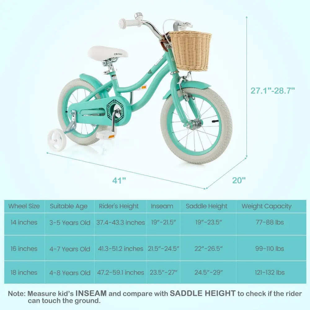 14 - Inch Kids Bike with Training Wheels and Adjustable Handlebar Seat - Green - Oasis Home Essentials