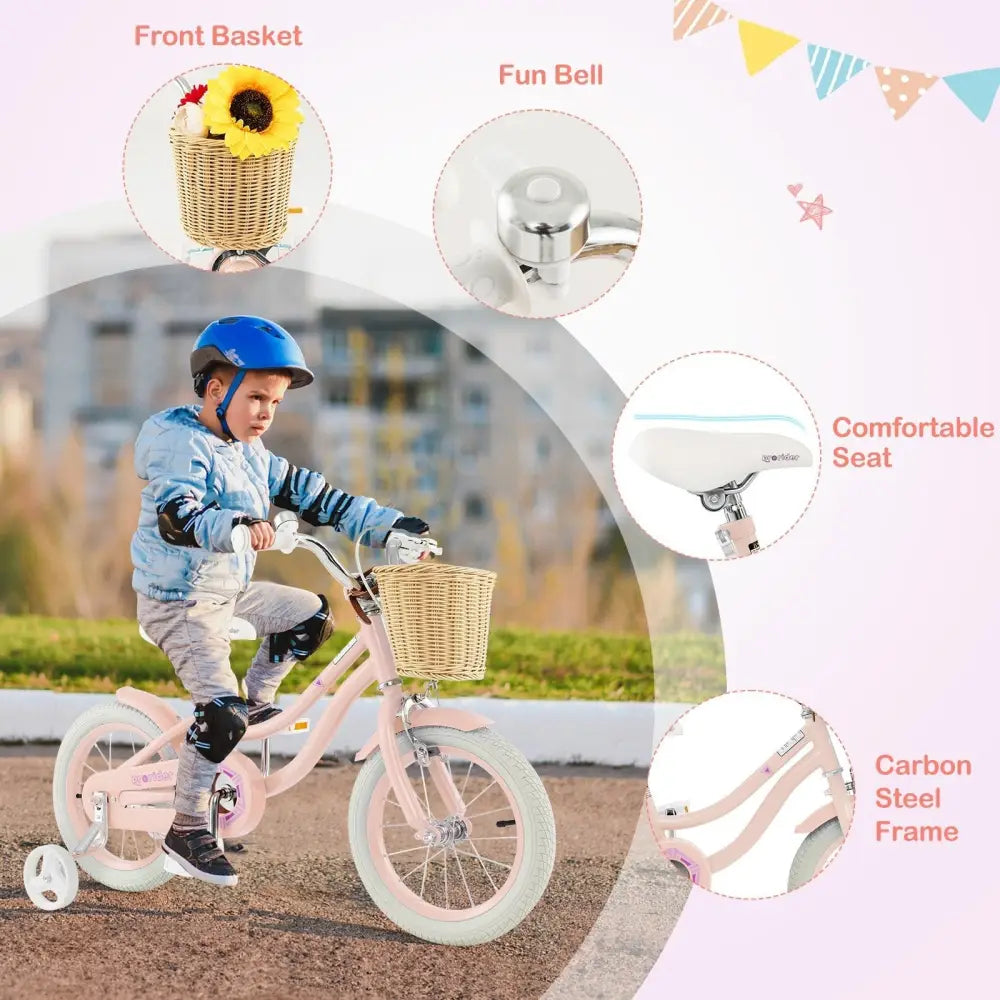 14 - Inch Kids Bike with Training Wheels and Adjustable Handlebar Seat - Pink - Oasis Home Essentials