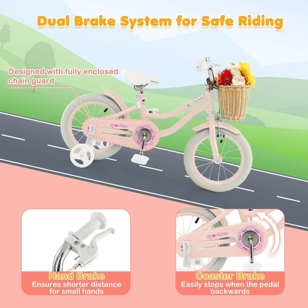 14 - Inch Kids Bike with Training Wheels and Adjustable Handlebar Seat - Pink - Oasis Home Essentials