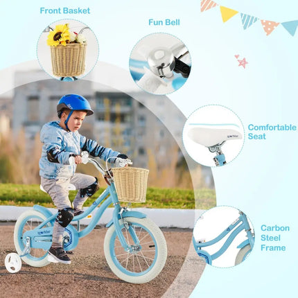 14 - Inch Kids Bike with Training Wheels and Adjustable Handlebar Seat - Blue - Oasis Home Essentials