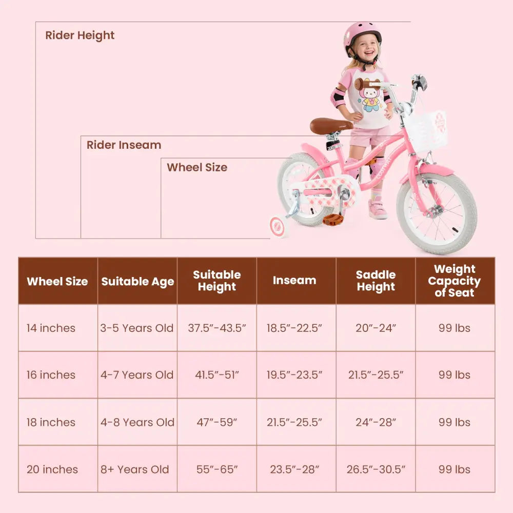 14 Inch Kids Bike with Training Wheels and Basket for Boys Girls 3-5 Years Old-14 inches - Peach - Kids Bike