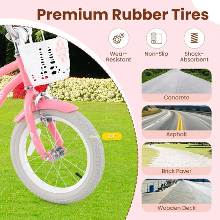 14 Inch Kids Bike with Training Wheels and Basket for Boys Girls 3 - 5 Years Old - 14 inches - Oasis Home Essentials