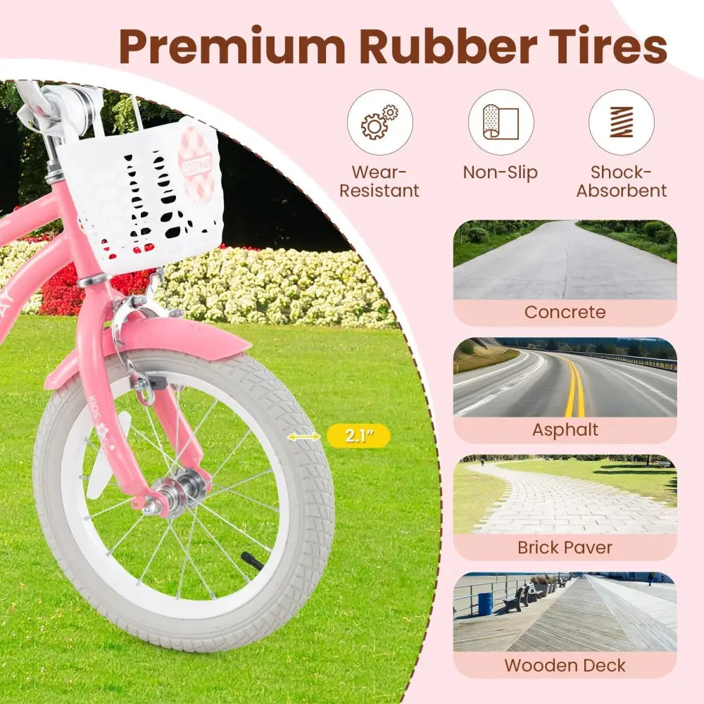14 Inch Kids Bike with Training Wheels and Basket for Boys Girls 3 - 5 Years Old - 14 inches - Oasis Home Essentials