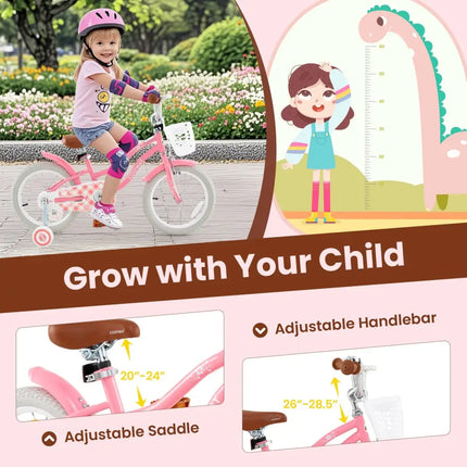 14 Inch Kids Bike with Training Wheels and Basket for Boys Girls 3 - 5 Years Old - 14 inches - Oasis Home Essentials