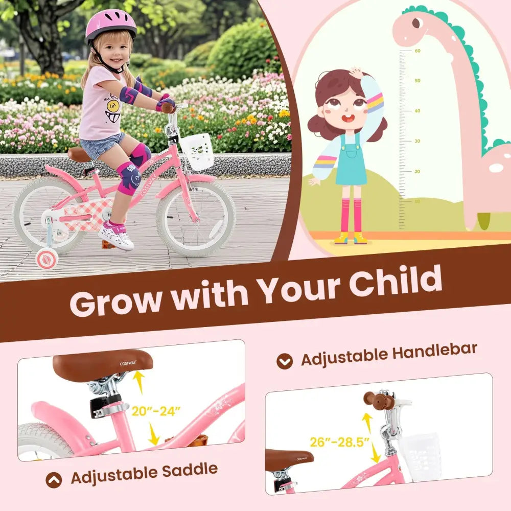 14 Inch Kids Bike with Training Wheels and Basket for Boys Girls 3 - 5 Years Old - 14 inches - Oasis Home Essentials