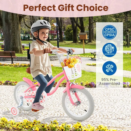 14 Inch Kids Bike with Training Wheels and Basket for Boys Girls 3 - 5 Years Old - 14 inches - Oasis Home Essentials
