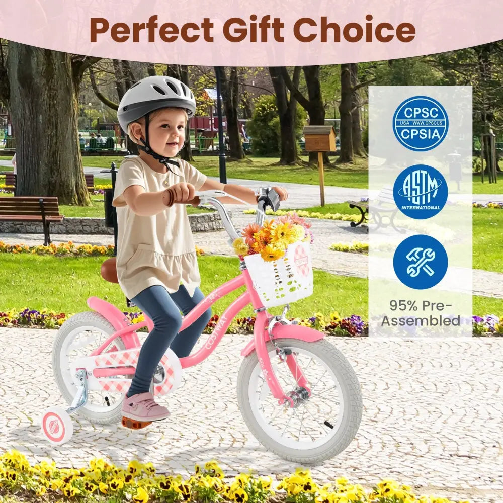14 Inch Kids Bike with Training Wheels and Basket for Boys Girls 3 - 5 Years Old - 14 inches - Oasis Home Essentials