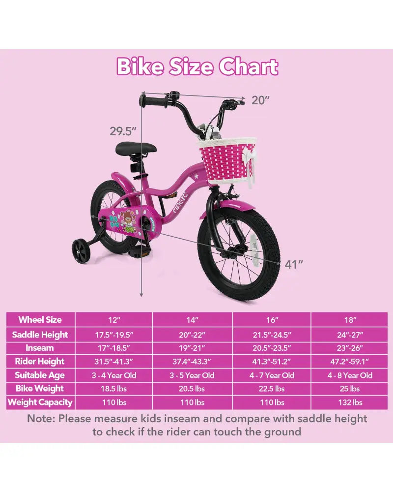 14 Inch Kids Bike with Training Wheels for Aged 3-5 Years Old - Magic Rose - Rose Red - Kids Bike