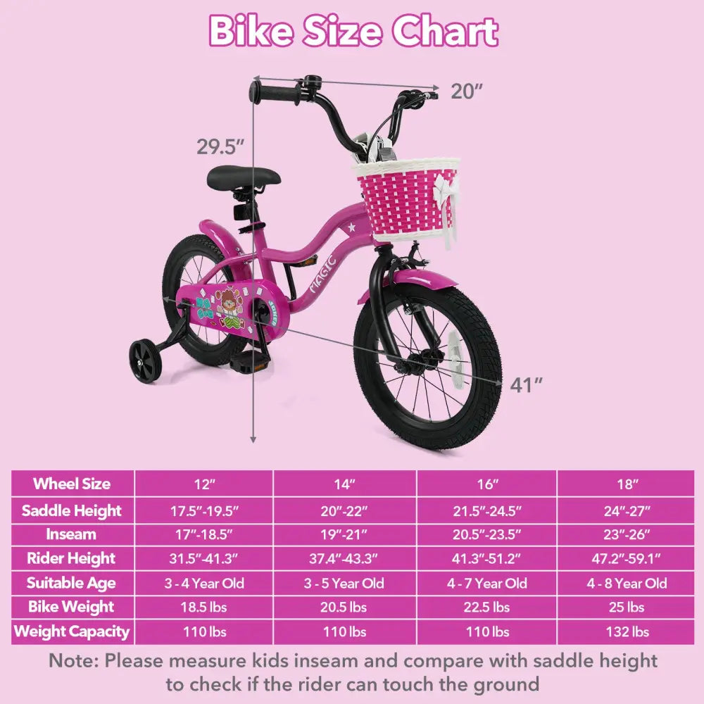14 Inch Kids Bike with Training Wheels for Aged 3-5 Years Old - Magic Rose - Rose Red - Kids Bike