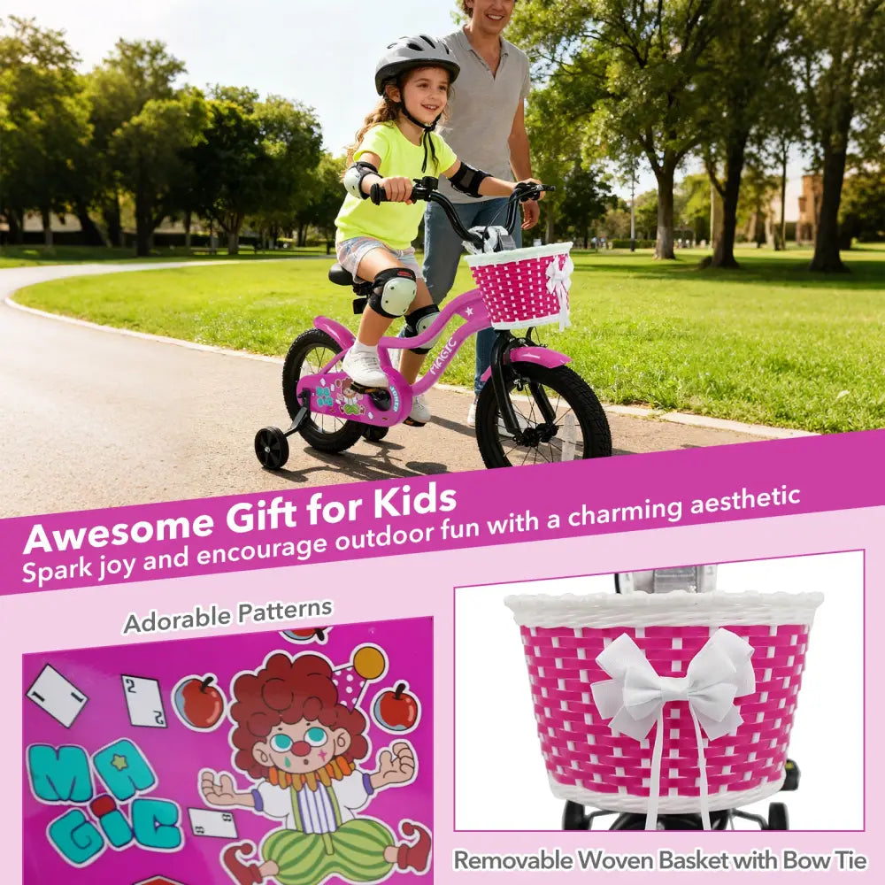 14 Inch Kids Bike with Training Wheels for Aged 3-5 Years Old - Magic Rose - Rose Red - Kids Bike