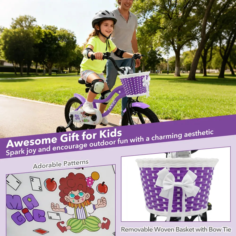 14 Inch Kids Bike with Training Wheels for Aged 3-5 Years Old - Magic Purple - Purple - Kids Bike