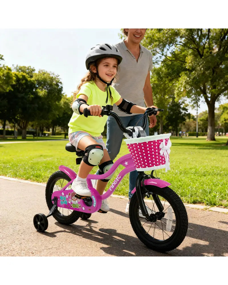 14 Inch Kids Bike with Training Wheels for Aged 3-5 Years Old - Magic Rose - Rose Red - Kids Bike
