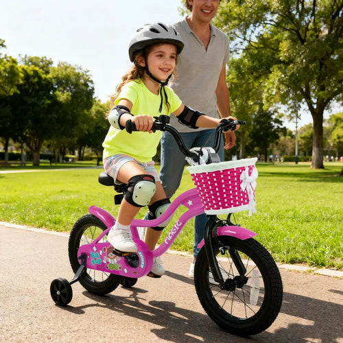 14 Inch Kids Bike with Training Wheels for Aged 3-5 Years Old - Magic Rose - Rose Red - Kids Bike