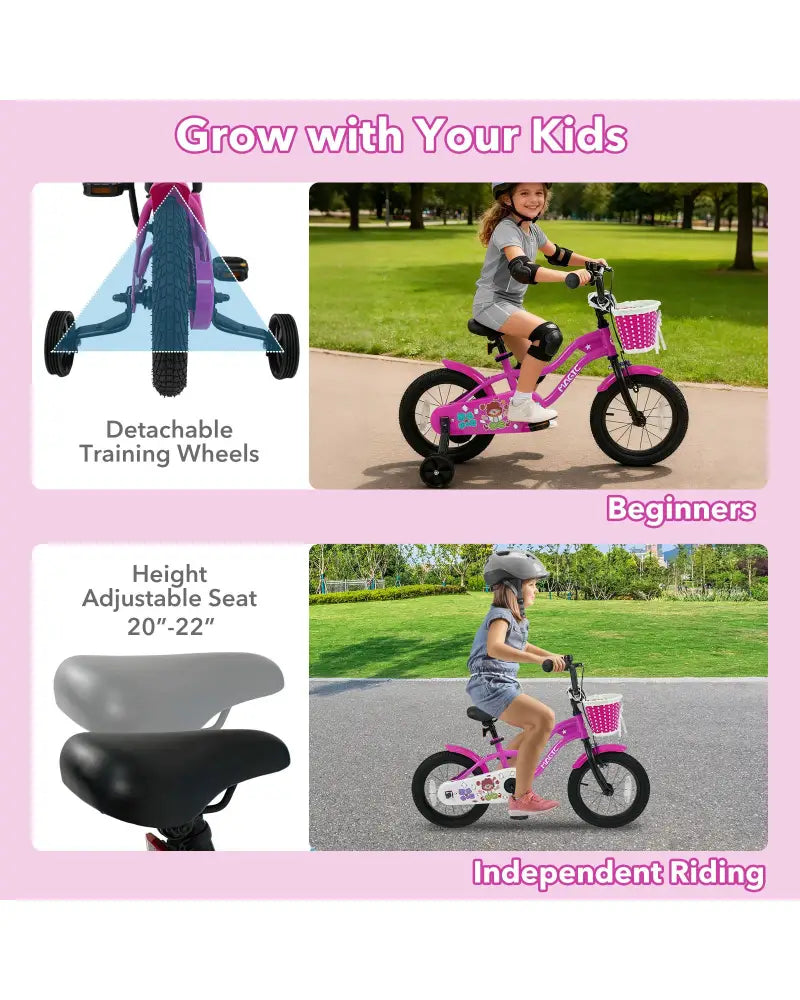 14 Inch Kids Bike with Training Wheels for Aged 3-5 Years Old - Magic Rose - Rose Red - Kids Bike